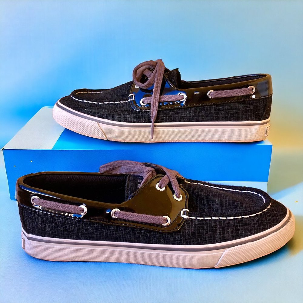 Sperry Top Sider Biscayne Black Woven Boat Shoe Flat Womens 8.5